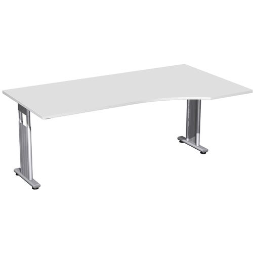 Eckschreibtisch, Bürotisch, Füße einseitig verkürzt, C-Fuß Flex, Ecke rechts, 720 x 1.800 x 1.000 mm (HxBxT), Gestell silber, Dekor Ahorn