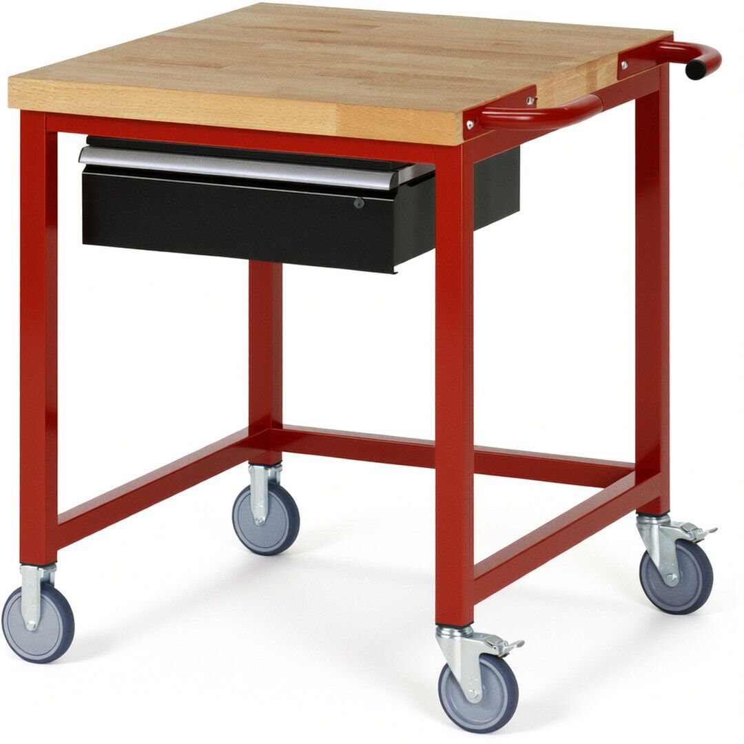 Mobile Werkbank mit 1 Schublade - 150:1 - höhenverstellbar 880-1.080 mm - 750 x 900 mm (BxT) - 450 kg - Buche - Anthrazitgrau