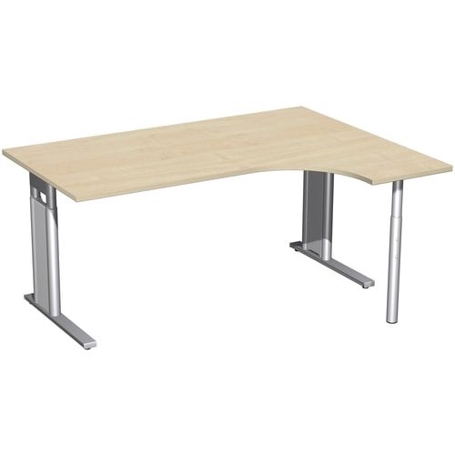 Eckschreibtisch, Ecke rechts, Füße einseitig verkürzt, C-Fuß Pro, höhenverstellbar, 680-820 x 1.600 x 1.200 mm (HxBxT), Dekor Ahorn