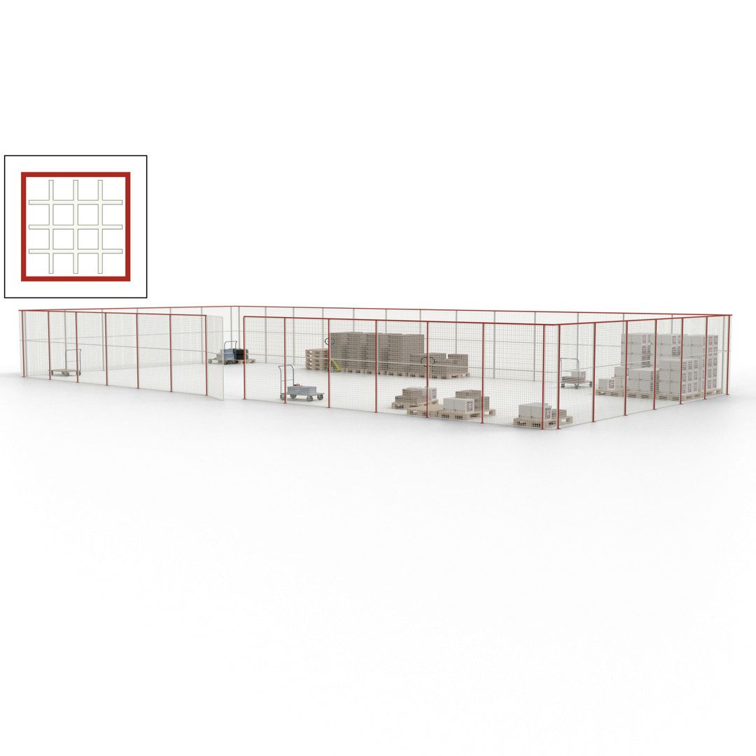 Maschinen Schutzgitter - Hallentrennwand - Sicherheitszaun - Tür - 57 m - 2.200 x 19.900 x 9.400 mm (HxBxT) - enzianblau