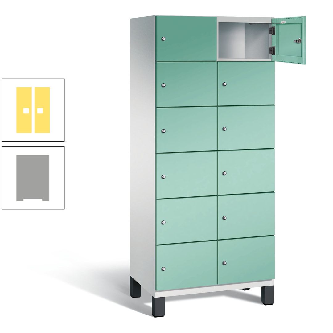 Fächerschrank, Stahlschrank, 12 Fächer, Türöffnungsbegrenzer, Füße, 1.980 x 800 x 525 mm (HxBxT), Korpus anthrazitgrau, Front anthrazitgrau