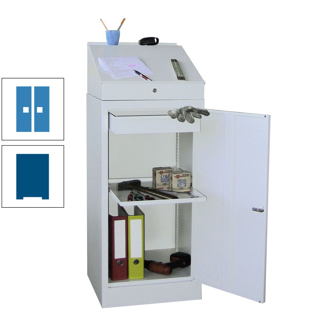 Stehpult mit Schrank - Vollblechtür - Zylinderschloss - 1 Einlegeboden, 1 Schublade - 1.270x500x500 mm (HxBxT) - anthrazitgrau