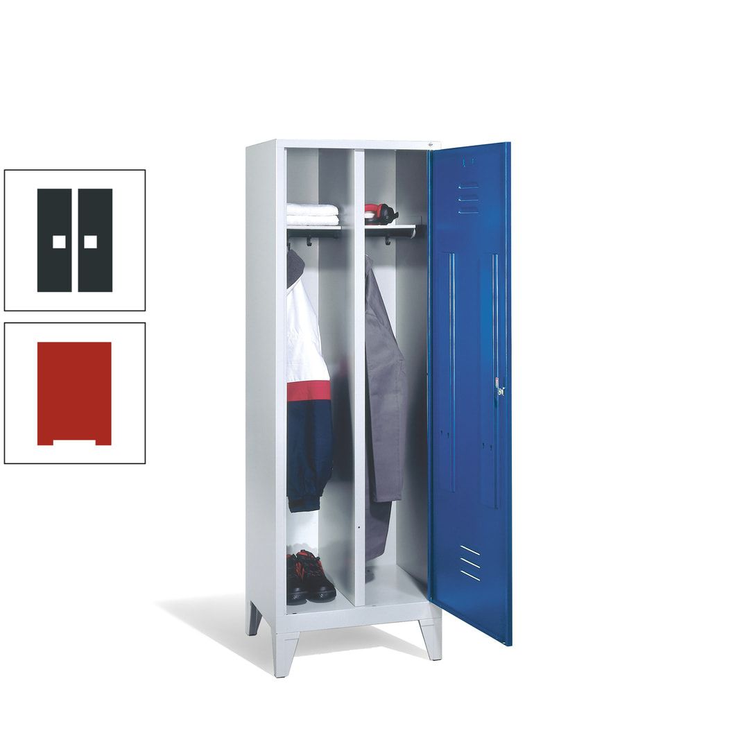 Doppel-Spind mit Großtür, Garderobenschrank mit Füßen, 2 Abteile a 300 mm, Korpus anthrazitgrau, Tür anthrazitgrau, 1.850 x 610 x 500 mm (HxBxT)