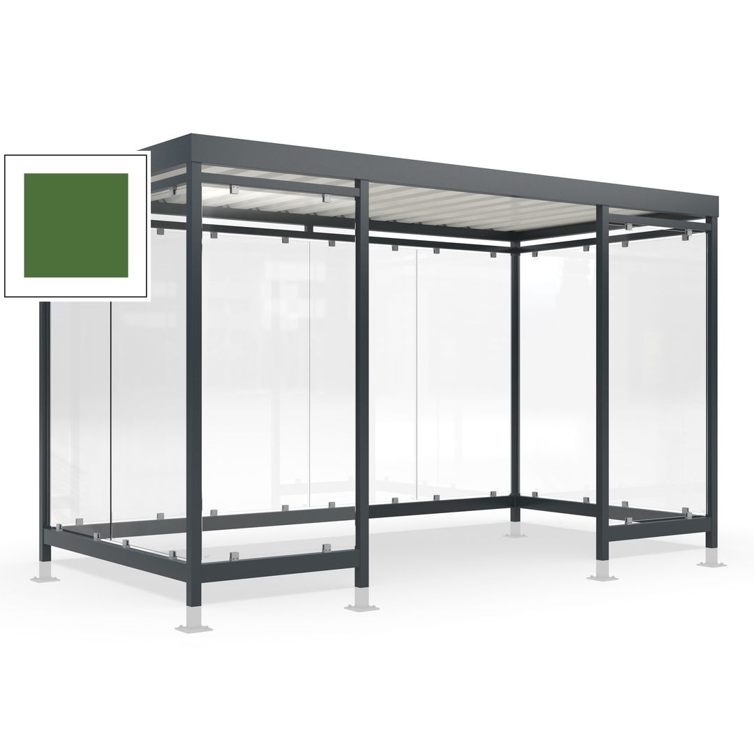 Raucherunterstand für 12-13 Personen, Bushaltestelle, mit Überpflasterung, 2.440 x 4.195 x 2.165 mm (HxBxT), 10 Wände, Achatgrau