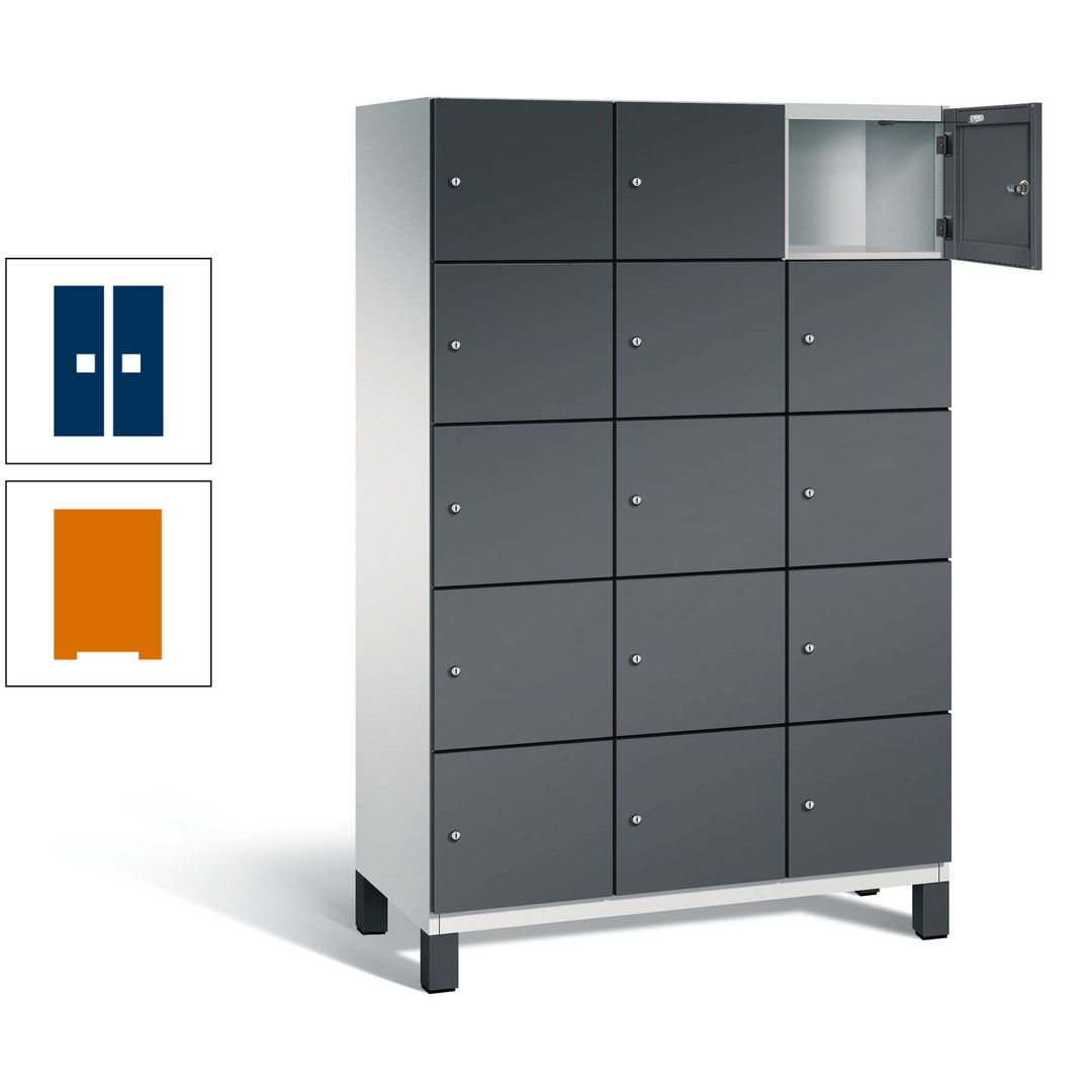 Fächerschrank, Stahlschrank, 15 Fächer, Türöffnungsbegrenzer, Füße, 1.980 x 1.200 x 525 mm (HxBxT), Korpus anthrazitgrau, Front anthrazitgrau