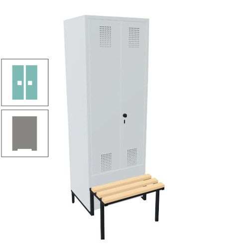 Doppel-Spind, Garderobenschrank, Buche Sitzbank integriert, 2 Abteile a 400 mm, Korpus anthrazitgrau, Tür anthrazitgrau, 1.850 x 800 x 815 mm (HxBxT)