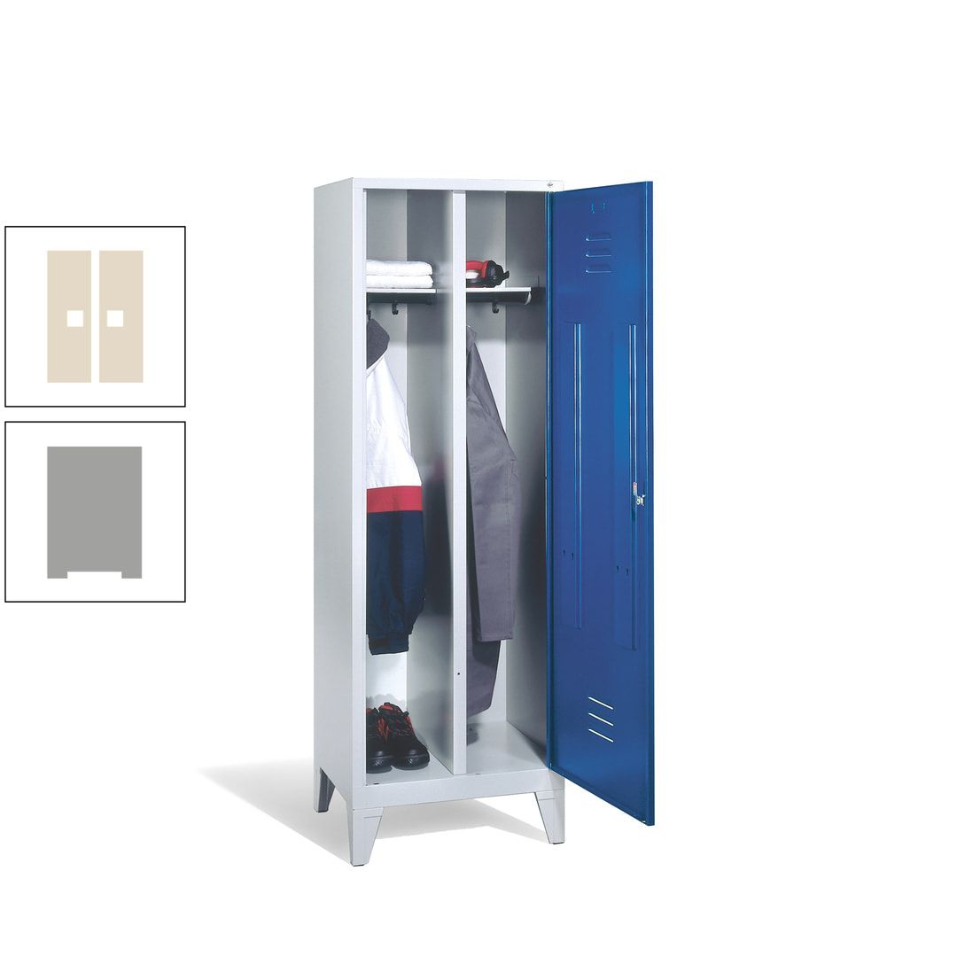 Doppel-Spind mit Großtür, Garderobenschrank mit Füßen, 2 Abteile a 300 mm, Korpus anthrazitgrau, Tür anthrazitgrau, 1.850 x 610 x 500 mm (HxBxT)