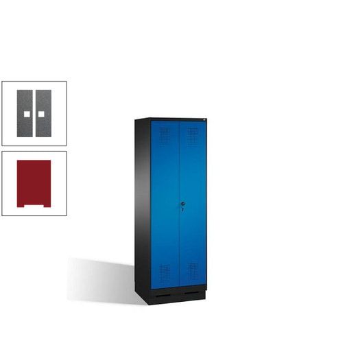 Doppel-Spind, Doppeltüren, Garderobenschrank mit Sockel, 2 Abteile a 300 mm, Korpus anthrazitgrau, Tür anthrazitgrau, 1.800 x 600 x 500 mm (HxBxT)