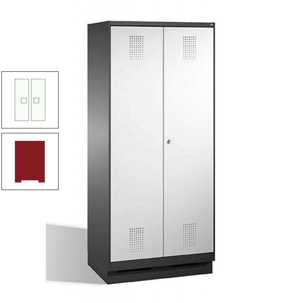 Doppel-Spind, Doppeltüren, Garderobenschrank mit Sockel, 2 Abteile a 400 mm, Korpus anthrazitgrau, Tür anthrazitgrau, 1.800 x 800 x 500 mm (HxBxT)