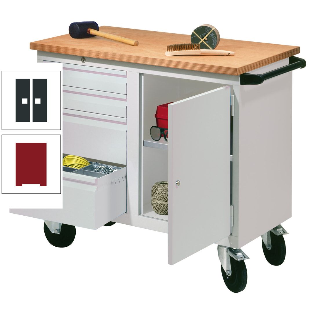 Mobile Werkbank - Werkstattwagen - 915 x 1.090 x 600 mm - 4 Schubladen und Schrankfach - anthrazitgrau