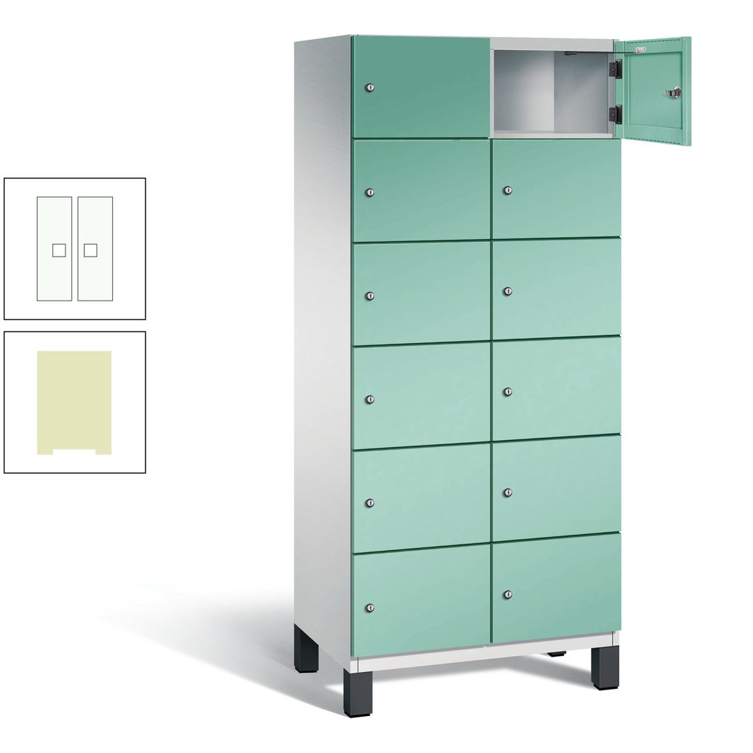 Fächerschrank, Stahlschrank, 12 Fächer, Türöffnungsbegrenzer, Füße, 1.980 x 800 x 525 mm (HxBxT), Korpus anthrazitgrau, Front anthrazitgrau