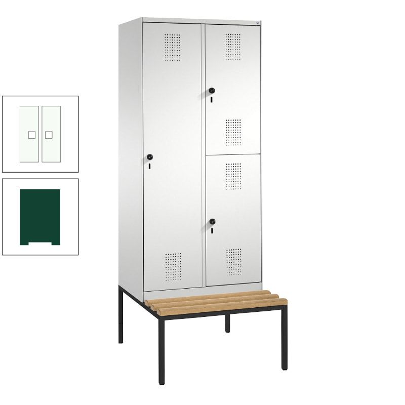Garderobenschrank, Spind ein- und doppelstöckig Sitzbank, 2 Abteile, 3 Fächer, 2.090 x 800 x 500 mm (HxBxT), Front anthrazitgrau, Korpus anthrazitgrau