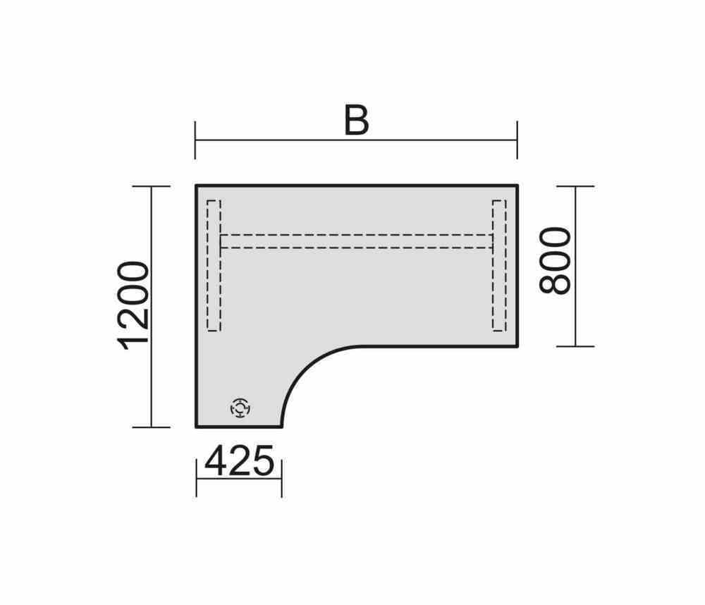 Eckschreibtisch, Ecke links, Füße einseitig verkürzt, C-Fuß Pro, höhenverstellbar, 680-820 x 1.600 x 1.200 mm (HxBxT), Dekor Ahorn