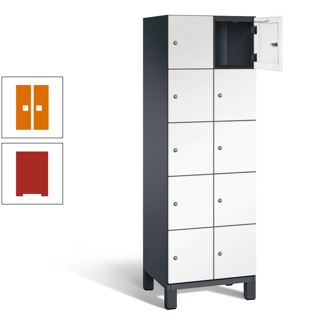 Fächerschrank, Stahlschrank, 10 Fächer, Türöffnungsbegrenzer, Füße, 1.980 x 600 x 525 mm (HxBxT), Korpus anthrazitgrau, Front anthrazitgrau