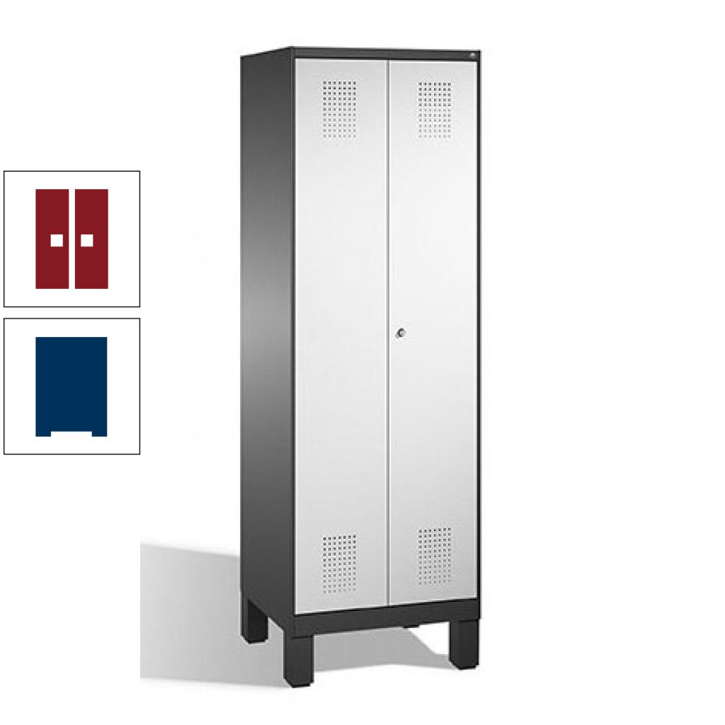 Doppel-Spind, Doppeltüren, Garderobenschrank mit Füßen, 2 Abteile a 300 mm, Korpus anthrazitgrau, Tür anthrazitgrau, 1.850 x 600 x 500 mm (HxBxT)