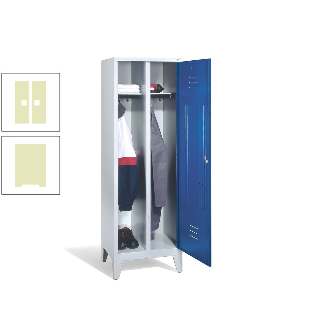 Doppel-Spind mit Großtür, Garderobenschrank mit Füßen, 2 Abteile a 300 mm, Korpus anthrazitgrau, Tür anthrazitgrau, 1.850 x 610 x 500 mm (HxBxT)