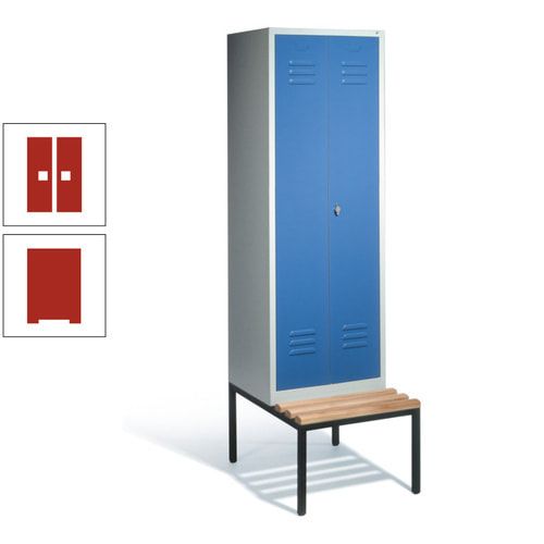 Doppel-Spindschrank, Buche Sitzbank untergebaut, 2 Abteile a 300 mm, Korpus lichtgrau, Tür anthrazitgrau, 2.090 x 610 x 815 mm (HxBxT)