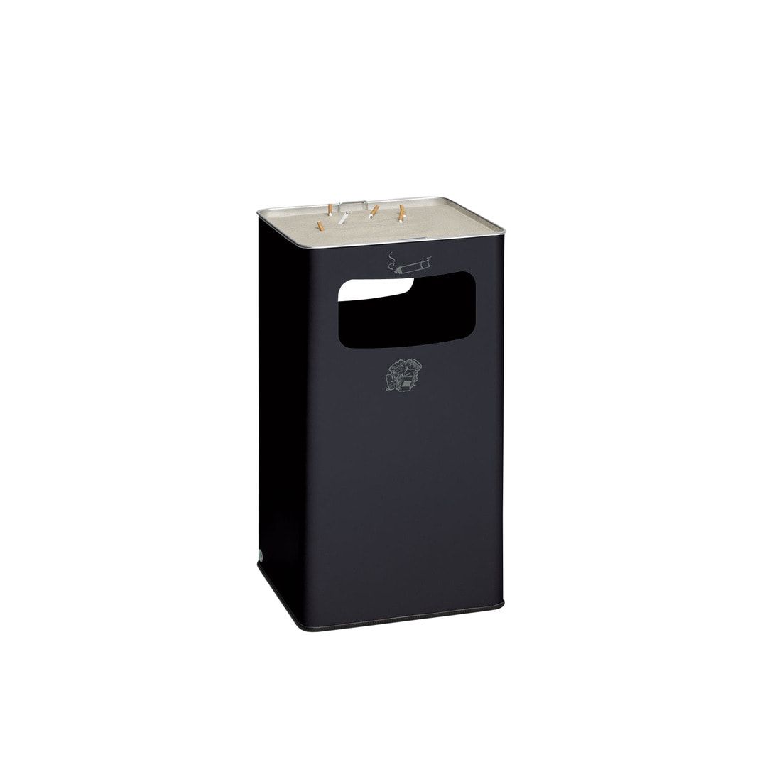 Abfallsammler mit Ascher - viereckig - Volumen 96 l - 755 x 430 x 430 mm (HxBxT) - Antik silber