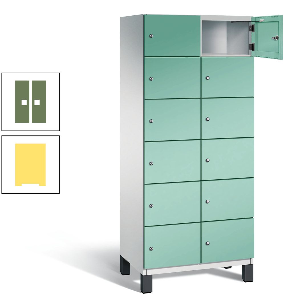 Fächerschrank, Stahlschrank, 12 Fächer, Türöffnungsbegrenzer, Füße, 1.980 x 800 x 525 mm (HxBxT), Korpus anthrazitgrau, Front anthrazitgrau
