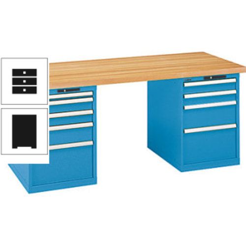 Werkbank, Buchenplatte - Code Lock - Tragkraft 1.000 kg - 850 x 2.000 x 800 mm (HxBxT) - 9 Schubladen - Capriblau
