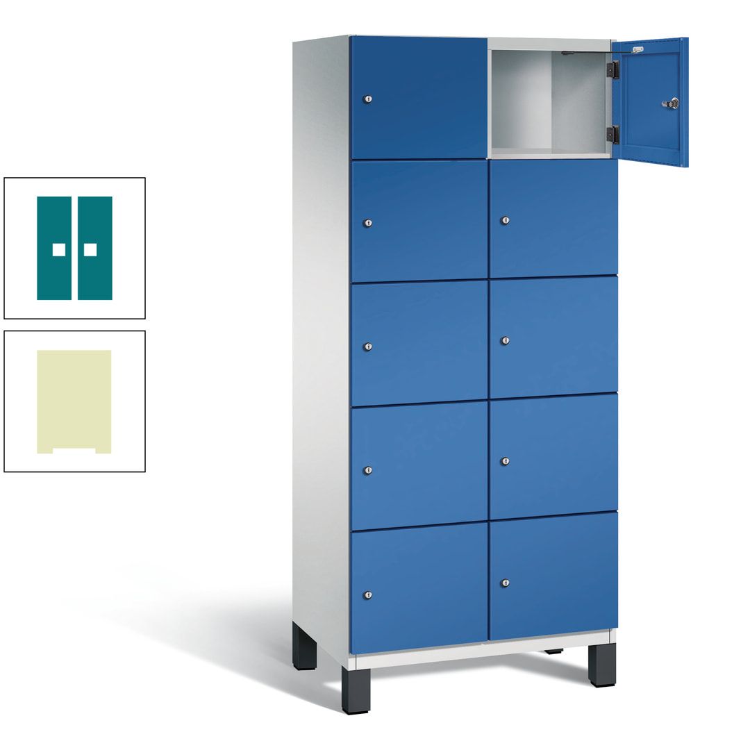 Fächerschrank, Stahlschrank, 10 Fächer, Türöffnungsbegrenzer, Füße, 1.980 x 800 x 525 mm (HxBxT), Korpus anthrazitgrau, Front anthrazitgrau