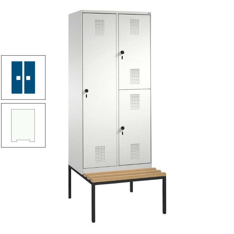 Garderobenschrank, Spind ein- und doppelstöckig Sitzbank, 2 Abteile, 3 Fächer, 2.090 x 800 x 500 mm (HxBxT), Front anthrazitgrau, Korpus anthrazitgrau