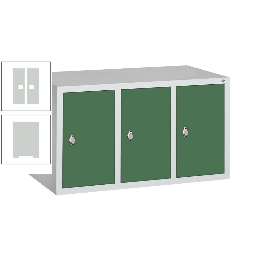 Aufsatzschrank für Spinde und Schließfachschränke, 3 Abteile, Korpus anthrazitgrau, Türen anthrazitgrau, 500 x 900 x 500 mm (HxBxT), Stahlschrank