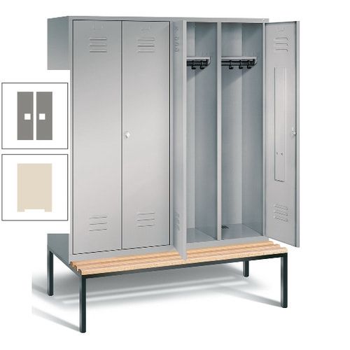 Doppel-Spindschrank, Buche Sitzbank untergebaut, 4 Abteile a 400 mm, Korpus lichtgrau, Tür anthrazitgrau, 2.090 x 1.590 x 815 mm (HxBxT)