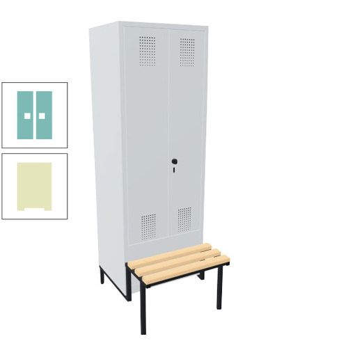 Doppel-Spind, Garderobenschrank, Buche Sitzbank integriert, 2 Abteile a 400 mm, Korpus anthrazitgrau, Tür anthrazitgrau, 1.850 x 800 x 815 mm (HxBxT)