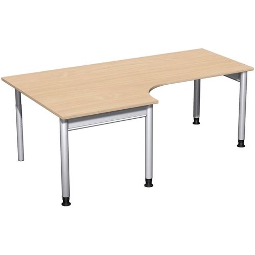 Eckschreibtisch, Eckteil 800 mm, links, Füße einseitig verkürzt, 4-Fuß Pro, höhenverstellbar, 680-800 x 1.600 x 1.200 mm (HxBxT), Dekor Ahorn