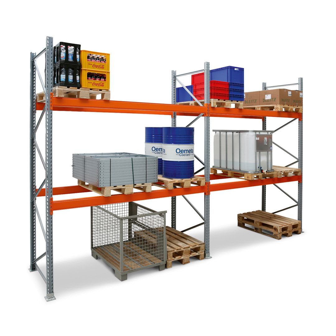 Palettenregal ARTUS - 3 Ebenen - Fachlast 3.000 kg - 3.500 x 11.225 x 1.100 mm (HxBxT) - 4 Felder - Schwerlastregal
