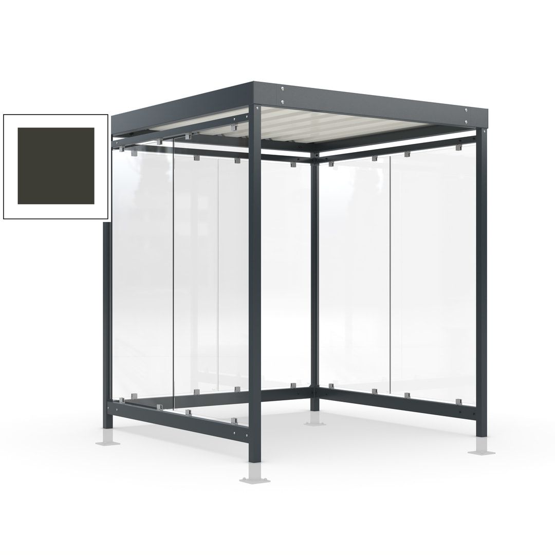 Raucherunterstand, Bushaltestelle, Bausatz, mit Überpflasterung, 6-7 Personen, 6 Wände, 2.440 x 2.165 x 2.165 mm (HxBxT), Achatgrau