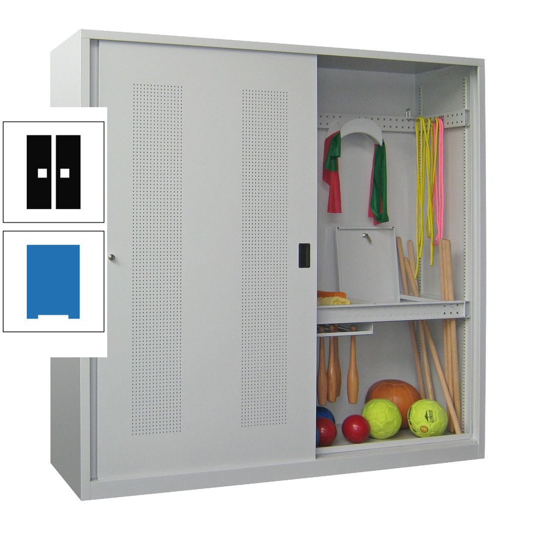 Ballschrank - Schiebetüren mit Lochfeld - Trennwand - 1.950x2.000x600 mm (HxBxT) - anthrazitgrau