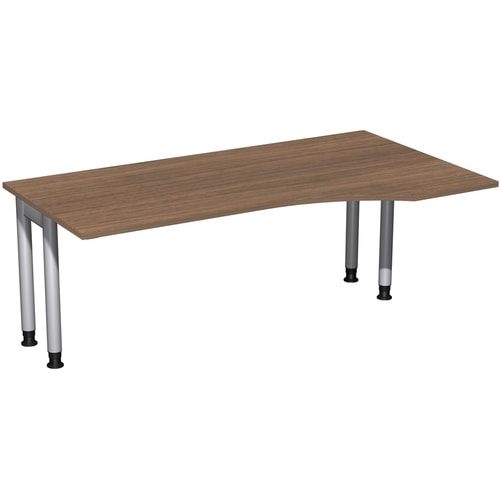 Eckschreibtisch, Ecke rechts, Füße einseitig verkürzt, 4-Fuß Pro, höhenverstellbar, 680-800 x 1.600 x 1.000 mm (HxBxT), Dekor Ahorn