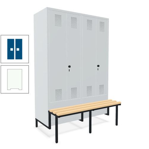 Doppel-Spind, Garderobenschrank, Buche Sitzbank integriert, 4 Abteile 300 mm, Korpus anthrazitgrau, Tür anthrazitgrau, 1.850 x 1.200 x 815 mm (HxBxT)