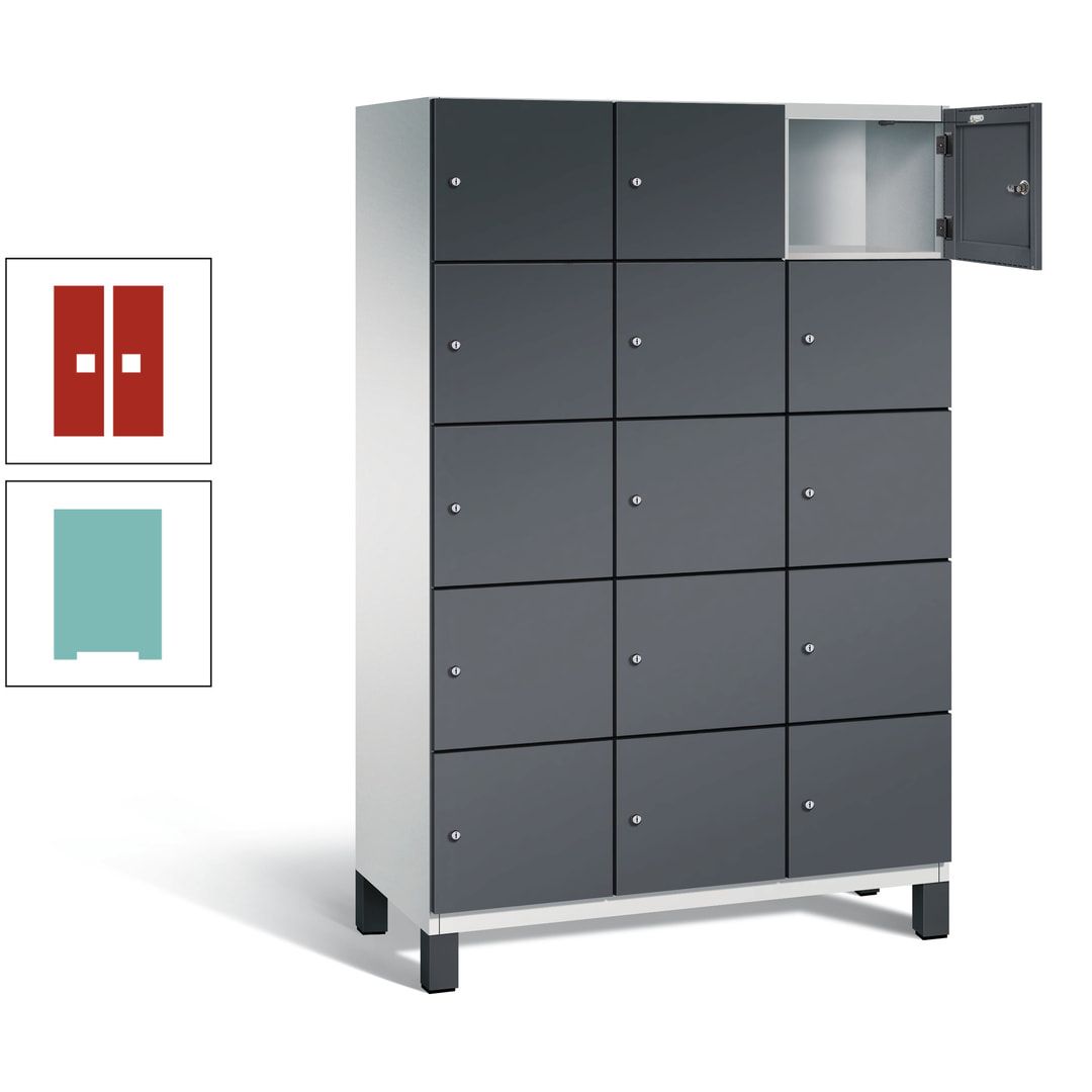 Fächerschrank, Stahlschrank, 15 Fächer, Türöffnungsbegrenzer, Füße, 1.980 x 1.200 x 525 mm (HxBxT), Korpus anthrazitgrau, Front anthrazitgrau