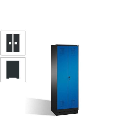 Doppel-Spind, Doppeltüren, Garderobenschrank mit Sockel, 2 Abteile a 300 mm, Korpus anthrazitgrau, Tür anthrazitgrau, 1.800 x 600 x 500 mm (HxBxT)