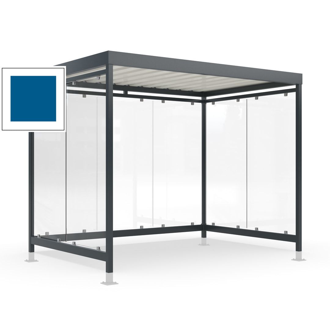 Raucherunterstand mit Überpflasterung, fertig montiert, Fahrgastunterstand, Bushaltestelle, 2.440 x 3.180 x 2.165 mm (HxBxT), 7 Wände, Achatgrau