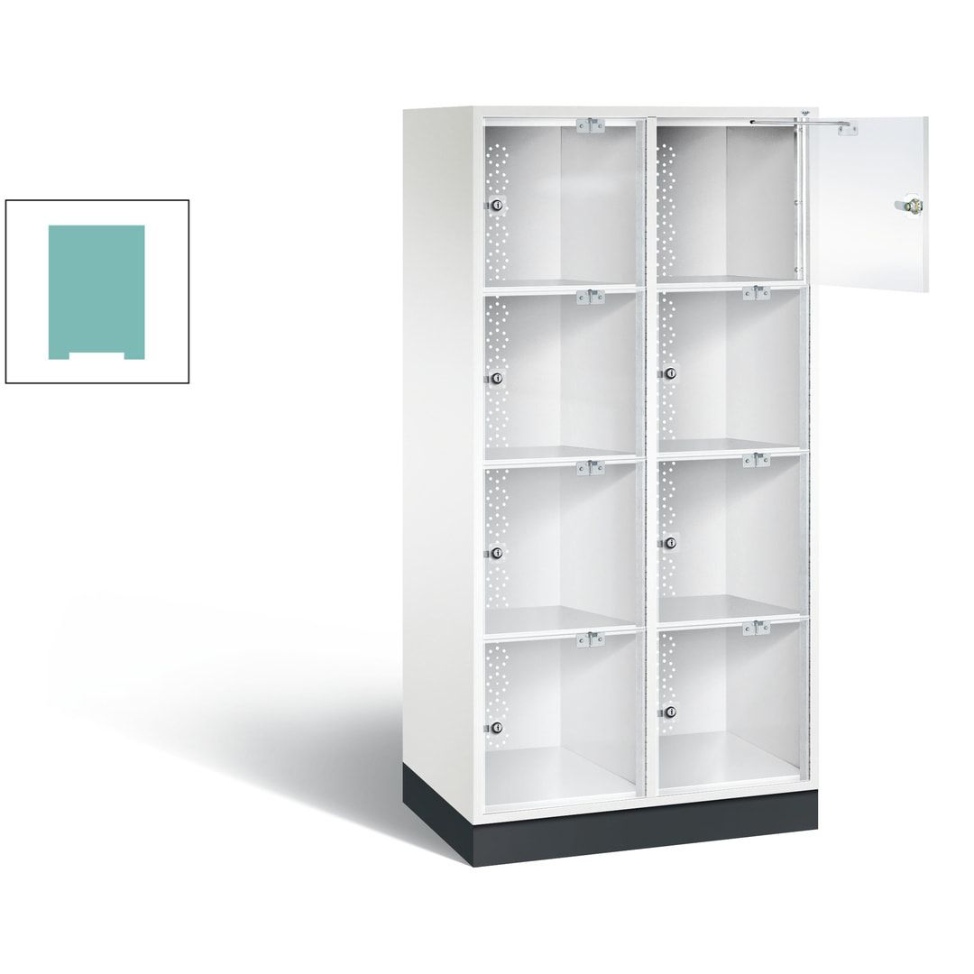 Schließfachschrank, Fächerschrank mit Türen aus Acrylglas, 2 Abteile, 8 Fächer, Zylinderschloss, 1.750 x 820 x 500 mm (HxBxT), Korpus anthrazitgrau