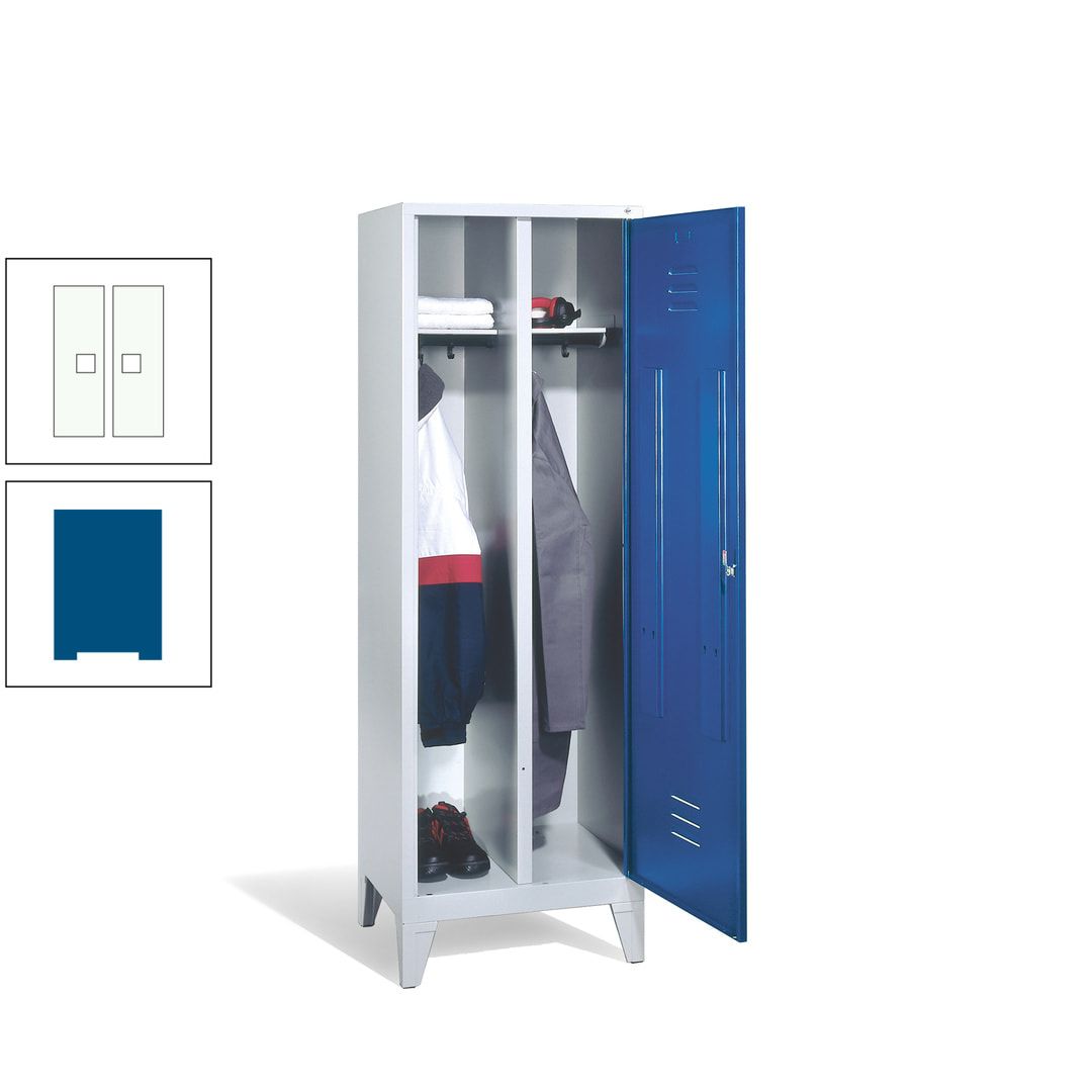 Doppel-Spind mit Großtür, Garderobenschrank mit Füßen, 2 Abteile a 300 mm, Korpus anthrazitgrau, Tür anthrazitgrau, 1.850 x 610 x 500 mm (HxBxT)