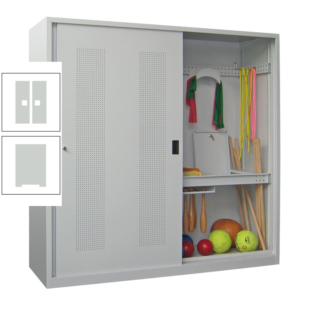 Ballschrank - Schiebetüren mit Lochfeld - Trennwand - 1.950x2.000x600 mm (HxBxT) - anthrazitgrau