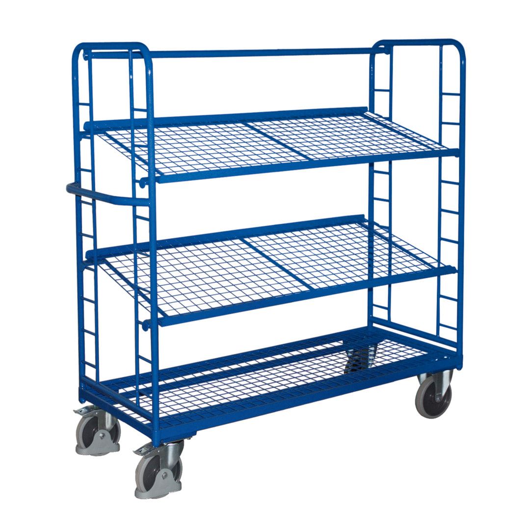 Etagenwagen mit 3 Gitterböden - Traglast 250 kg - 1.535 x 550 x 1.510 mm (HxBxT) - blau