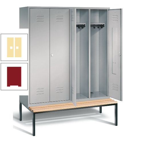 Doppel-Spindschrank, Buche Sitzbank untergebaut, 4 Abteile a 400 mm, Korpus lichtgrau, Tür anthrazitgrau, 2.090 x 1.590 x 815 mm (HxBxT)