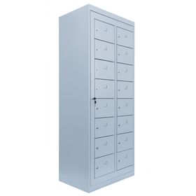 Verteilerschrank, Ausgabeschrank, Fächerschrank, Zentraltür, 2 Abteile, 16 Fächer, 1.800 x 740 x 500 mm (HxBxT), Korpus lichtgrau, Front wählbar