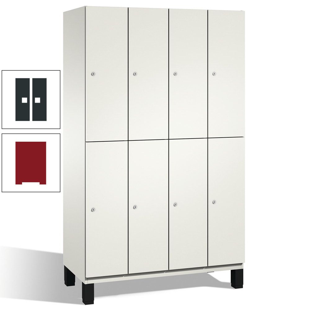 Fächerschrank, Stahlschrank, doppelstöckig, 8 Fächer, mit Füßen, Korpus enzianblau, Tür Fernblau, 1.980 x 1.200 x 525 mm (HxBxT)