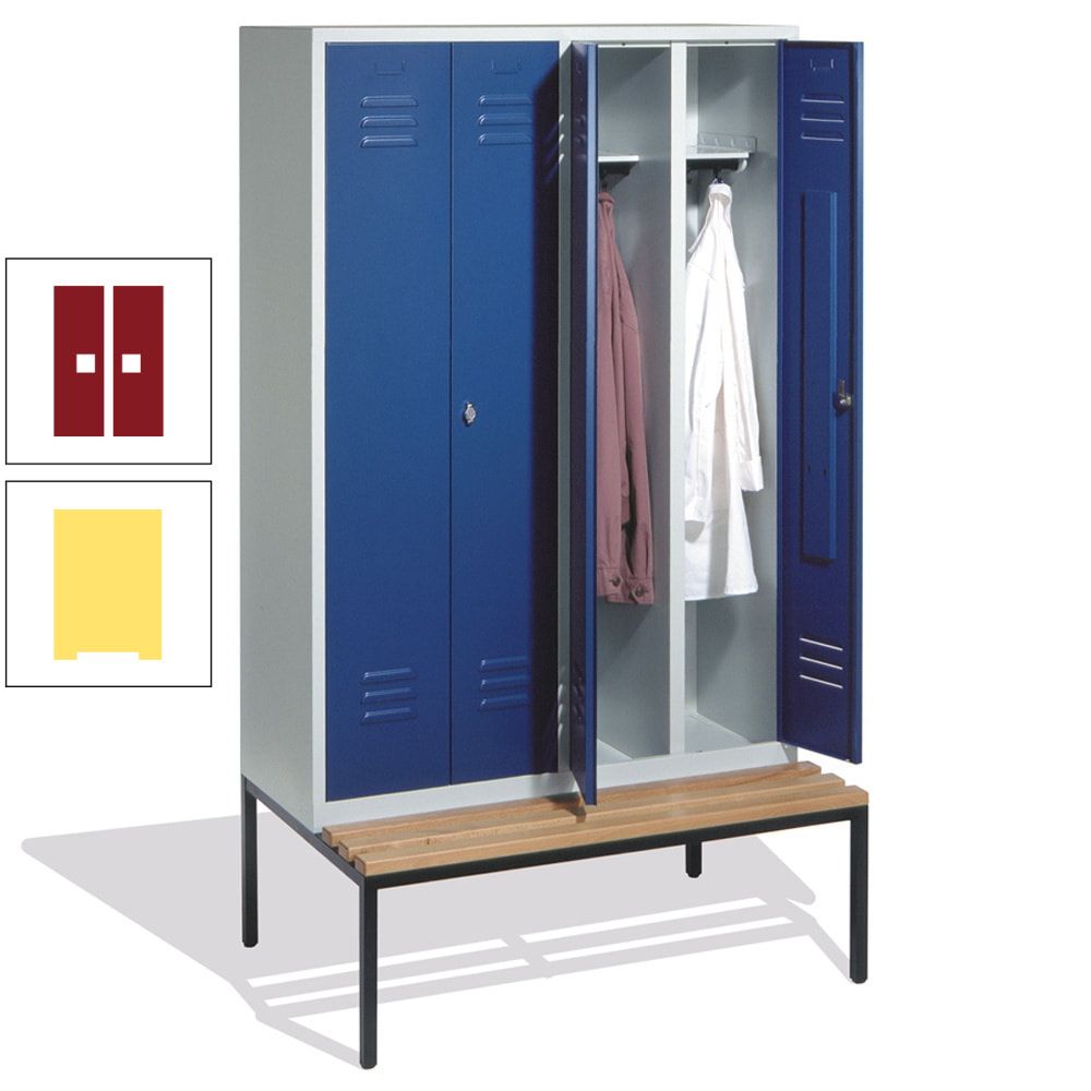 Doppel-Spindschrank, Buche Sitzbank untergebaut, 4 Abteile a 300 mm, Korpus lichtgrau, Tür anthrazitgrau, 2.090 x 1.190 x 815 mm (HxBxT)