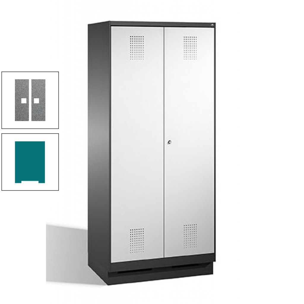 Doppel-Spind, Doppeltüren, Garderobenschrank mit Sockel, 2 Abteile a 400 mm, Korpus anthrazitgrau, Tür anthrazitgrau, 1.800 x 800 x 500 mm (HxBxT)