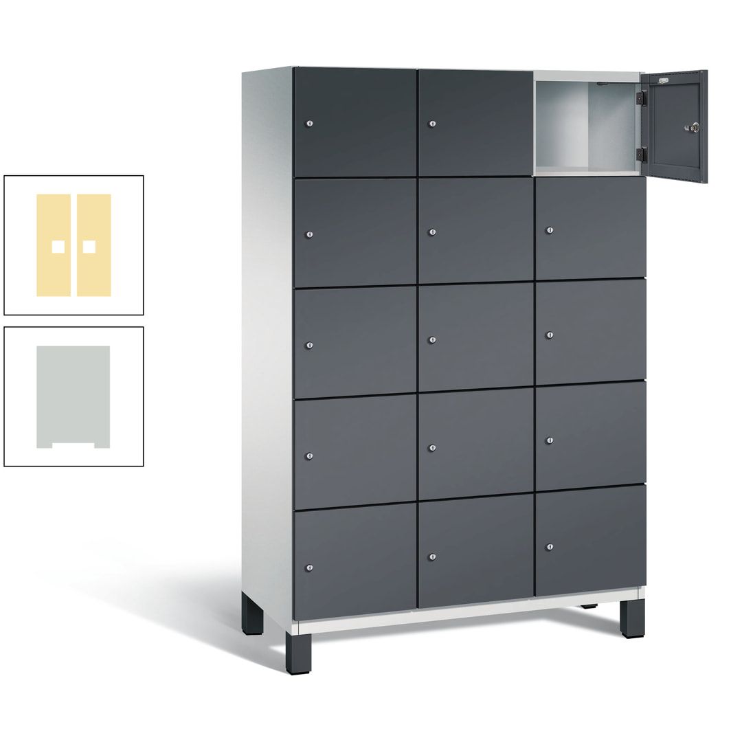Fächerschrank, Stahlschrank, 15 Fächer, Türöffnungsbegrenzer, Füße, 1.980 x 1.200 x 525 mm (HxBxT), Korpus anthrazitgrau, Front anthrazitgrau