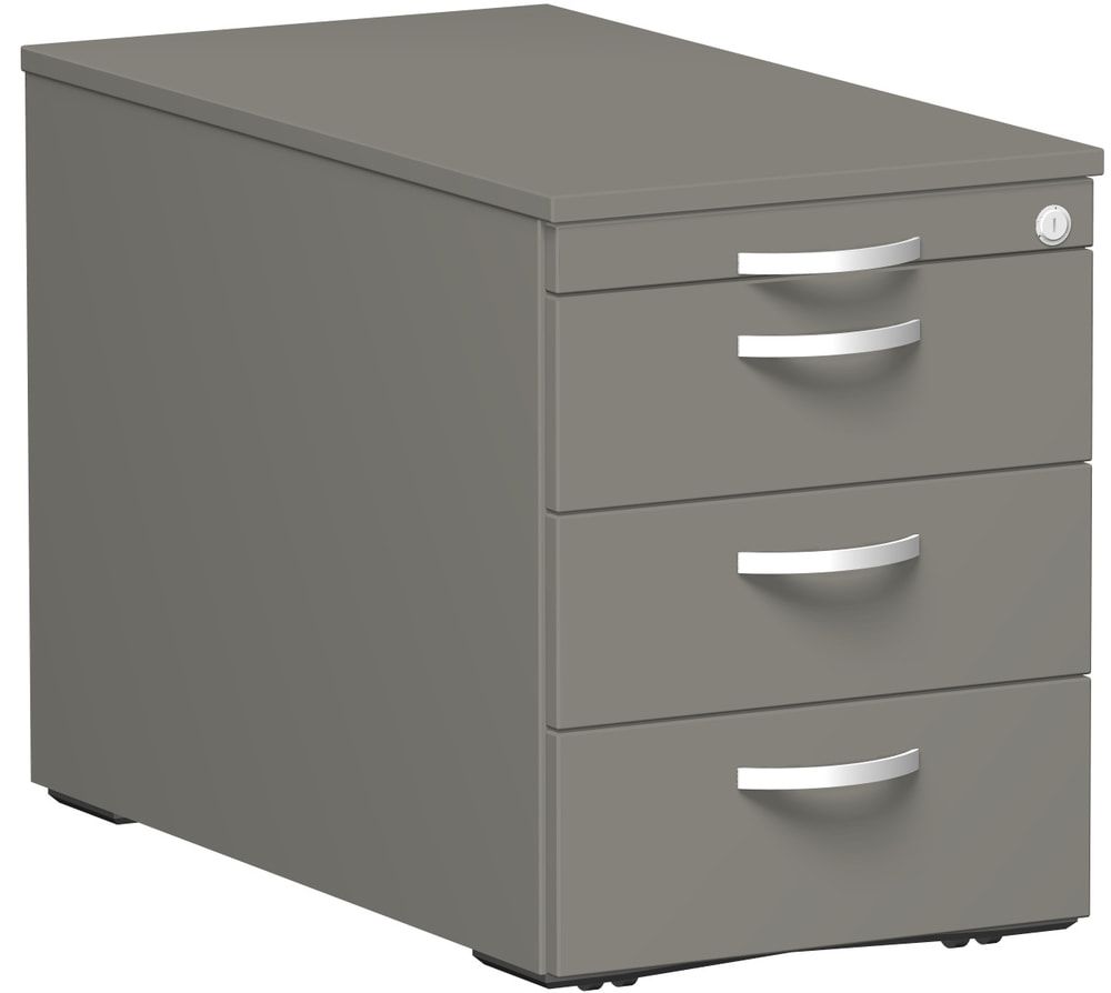 Rollcontainer, 3 Metallschubladen, Utensilienfach, Zentralverriegelung, 565 x 438 x 800 mm (HxBxT), Frontfarbe Ahorn, Korpusfarbe Buche