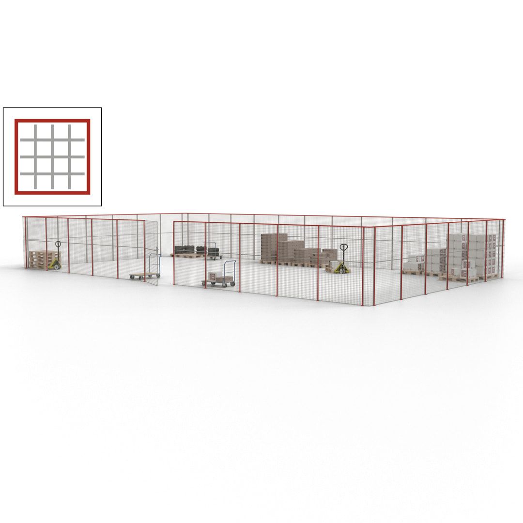 Maschinen Schutzgitter - Hallentrennwand - Sicherheitszaun - Tür - 51 m - 2.200 x 16.900 x 9.400 mm (HxBxT) - enzianblau